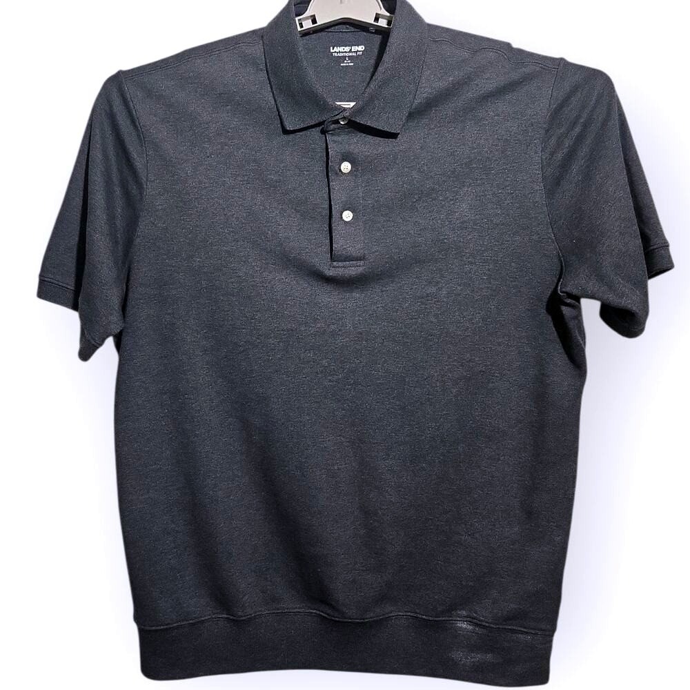 Lands'‎ End Men's Polo Shirt – Size Large – 100% Cotton Supima – Charcoal Gray